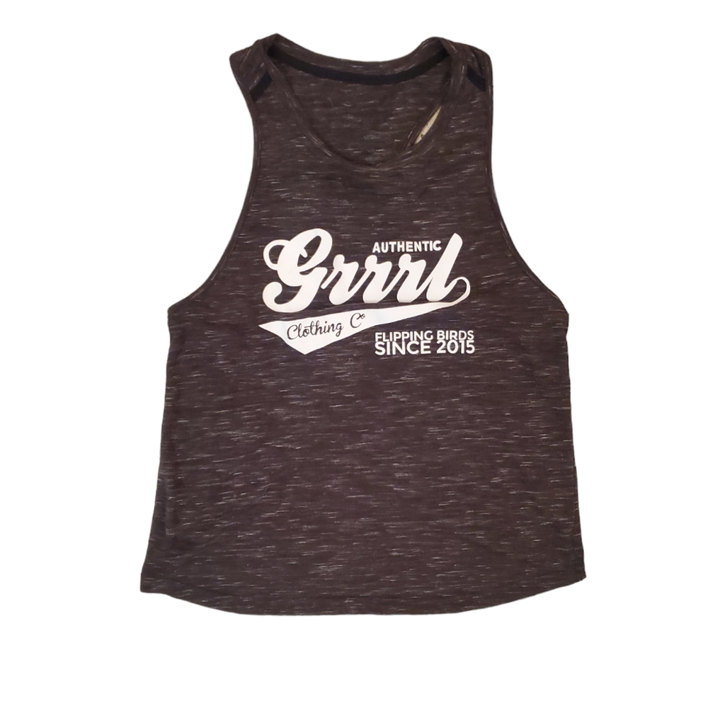 GRRRL Clothing Flowy Open Back Heather Black Tank Top Size Medium (Kandyce)